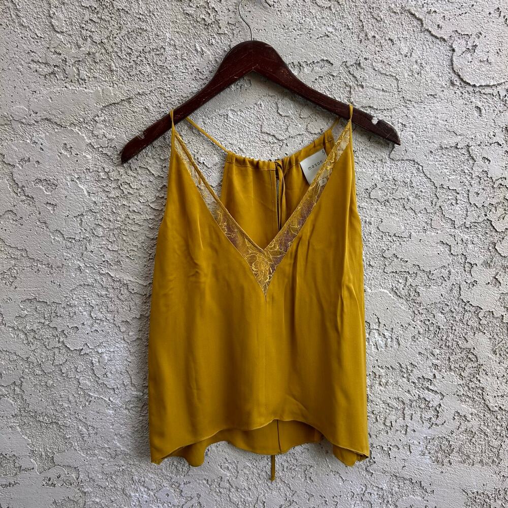 Mason Mustard Yellow 100% Silk Lace Trim Camisole Tank Top Size 2